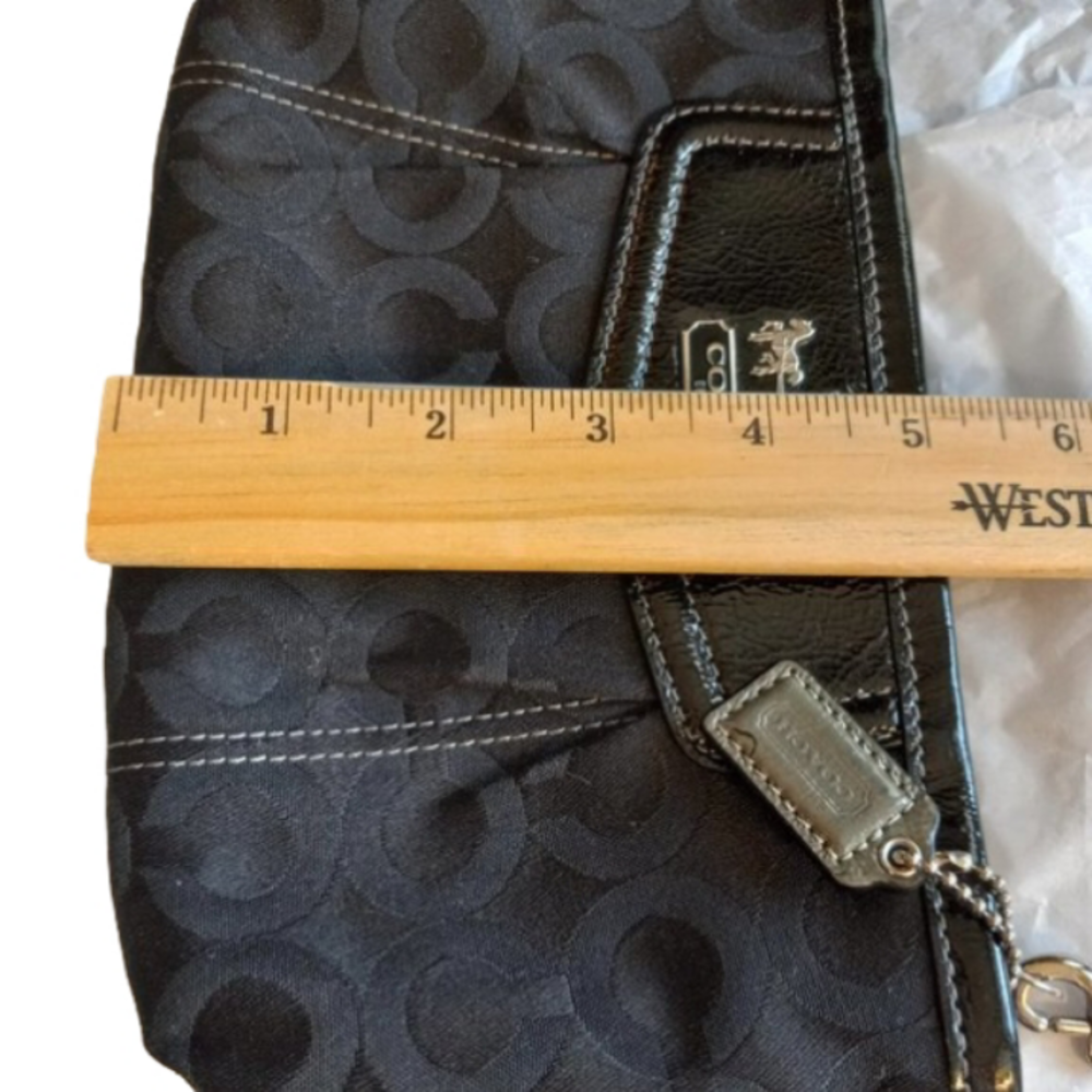 Coach Wristlet Black Patent Leather & Black Canvas  w/signature design.Zip Close - Picture 6 of 8